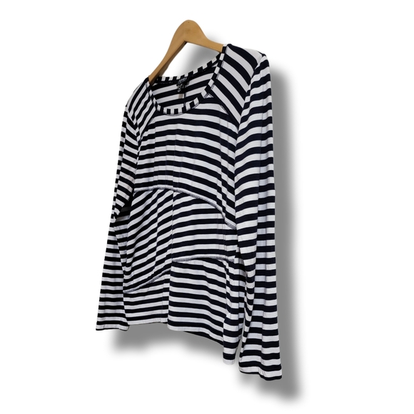 🌿Jones New York Women's XL Navy Blue White Multi Direction Striped Blouse - Picture 4 of 11